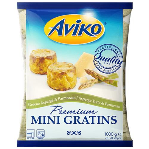 804401 Aviko Premium Mini Gratins Asperge Parmezan1000g